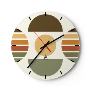 Ceas de perete - Ceas pe sticlă - Semicercuri și dungi geometrice în tonuri pământii pe un fundal deschis - 30x30cm - În culorile pământului - Decorațiune modernă pentru perete pentru living, bucătărie și dormitor ARTTOR