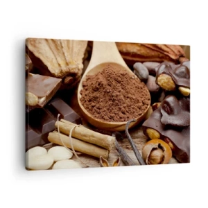 Tablou pe pânză Canvas - O lingură de ingrediente de cacao și ciocolată într-un aranjament rustic - 70x50cm - Cea mai bună pentru tristețe - Decorațiune modernă pentru perete pentru living și dormitor ARTTOR