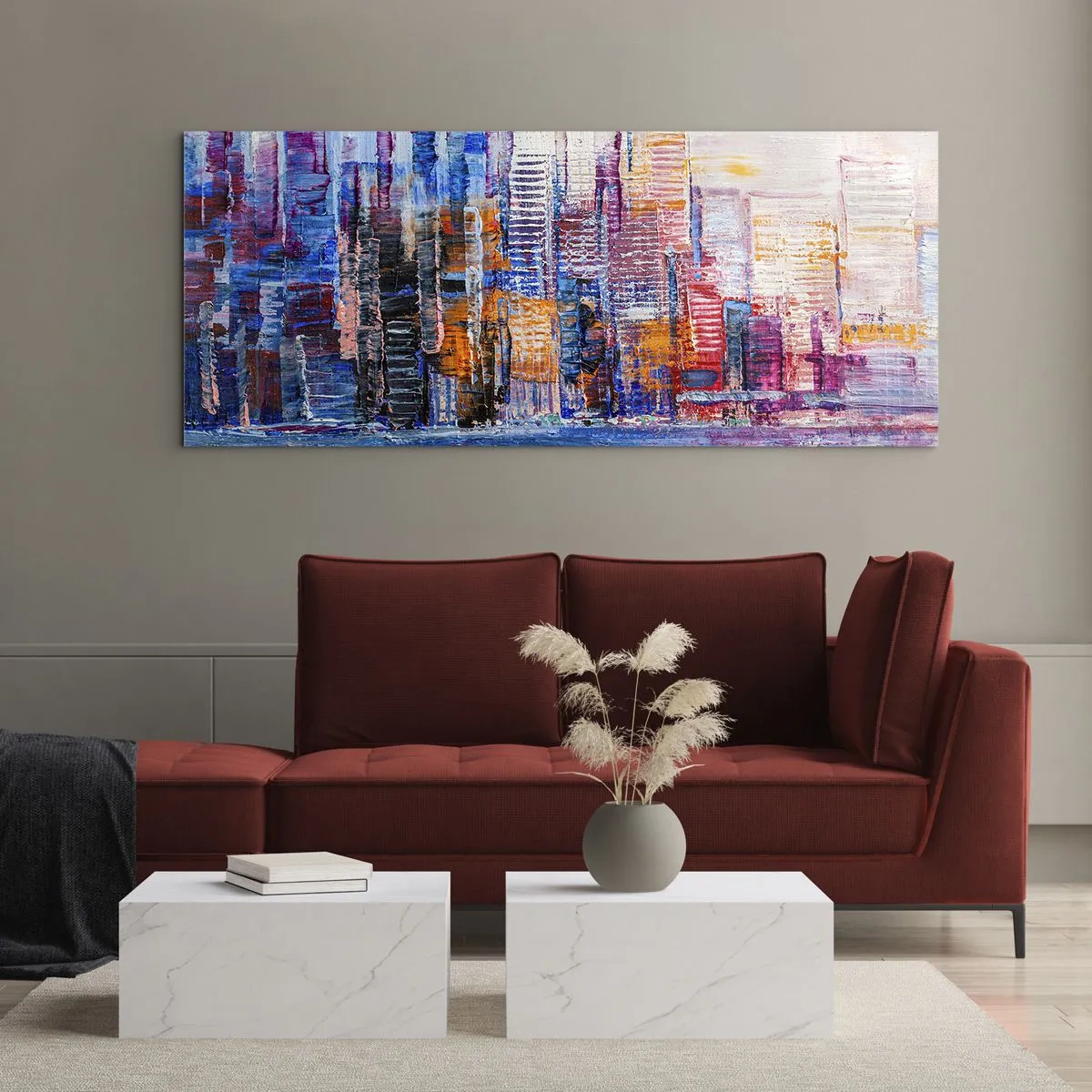 Tablou pe sticlă - O metropolă veselă - 100x40 cm