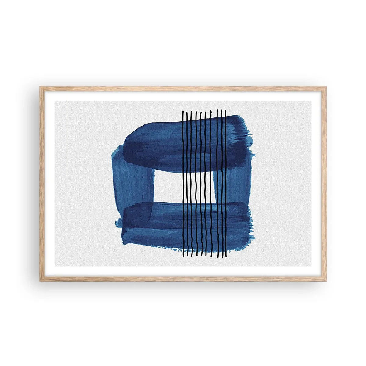 Poster în ramă de stejar deschis - Compoziție albastru-negru - 91x61 cm