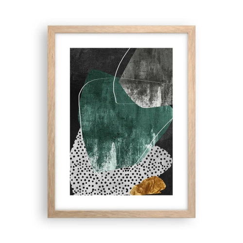 Poster în ramă de stejar deschis - Abstracție colorată cu fulgi de aur - 30x40 cm