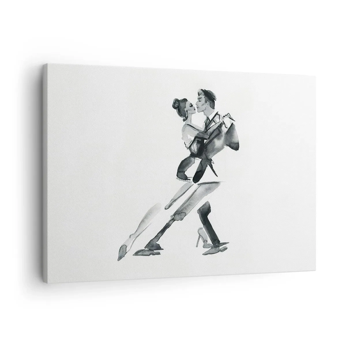 Tablou pe pânză Canvas - O ilustrație subtilă a unui cuplu dansând într-un stil monocromatic. - 70x50cm - Într-un ritm - Decorațiune modernă pentru perete pentru living și dormitor ARTTOR
