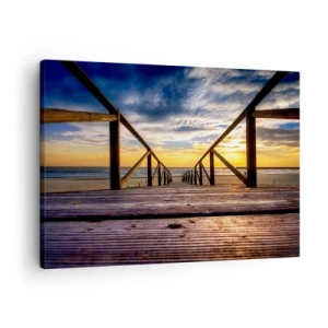 Tablou pe pânză Canvas - Debarcader din lemn care duce la plajă la apus - 70x50cm - Direct la o plajă liniștită la apus de soare - Decorațiune modernă pentru perete pentru living și dormitor ARTTOR