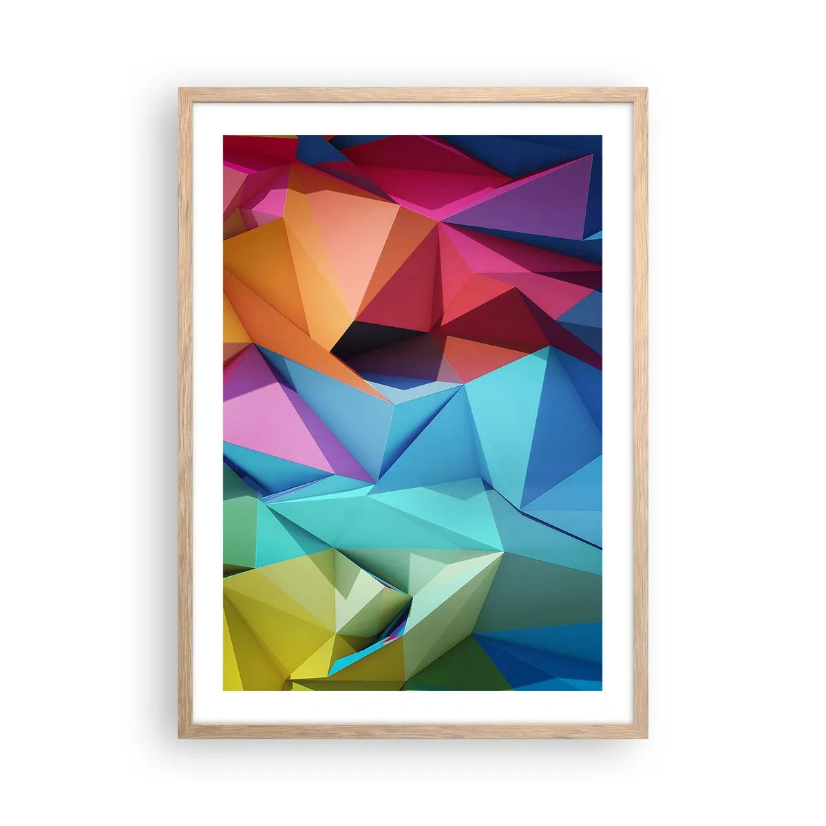 Poster în ramă de stejar deschis - Origami de curcubeu - 50x70 cm