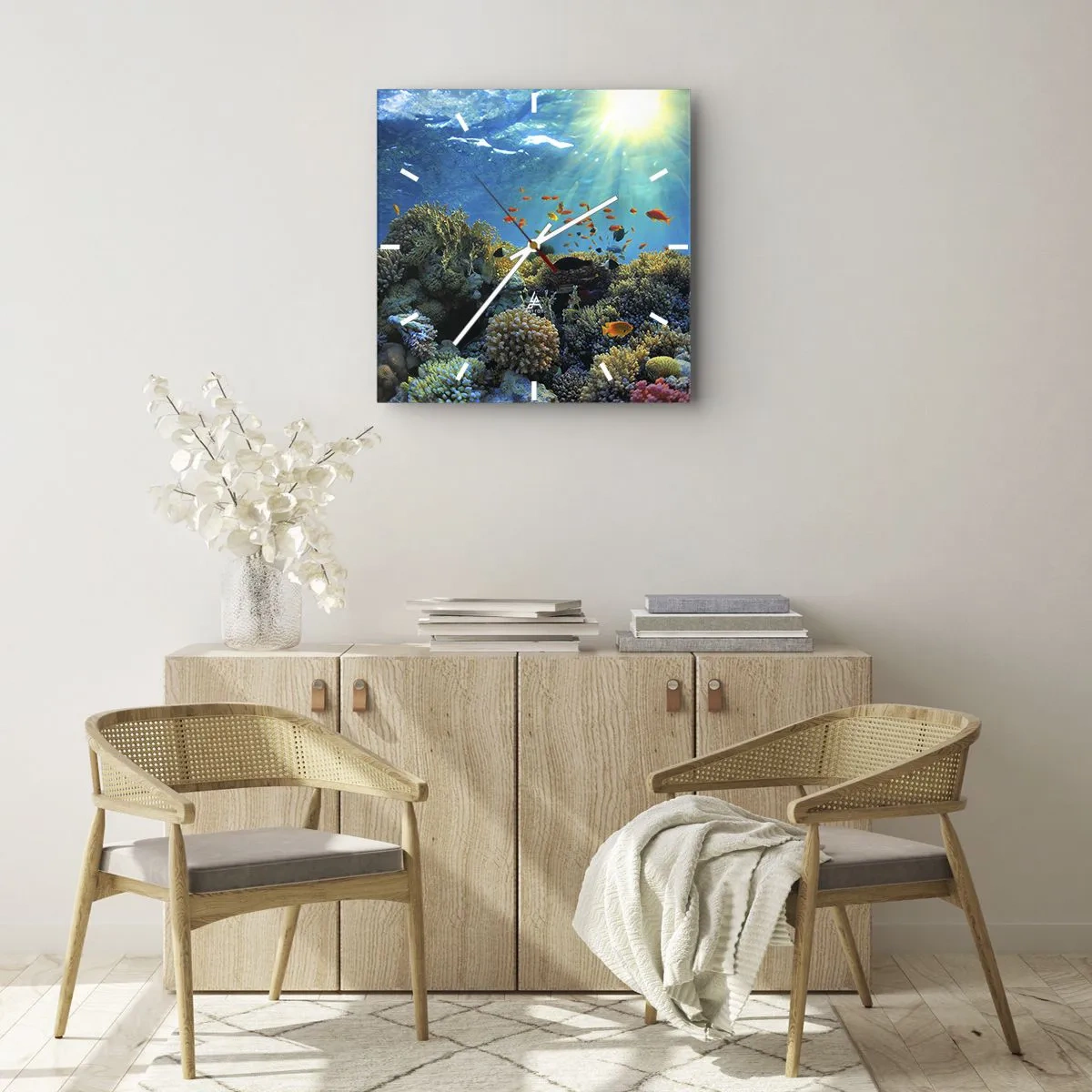 Ceas de perete - Ceas pe sticlă - Comori subacvatice - 40x40 cm