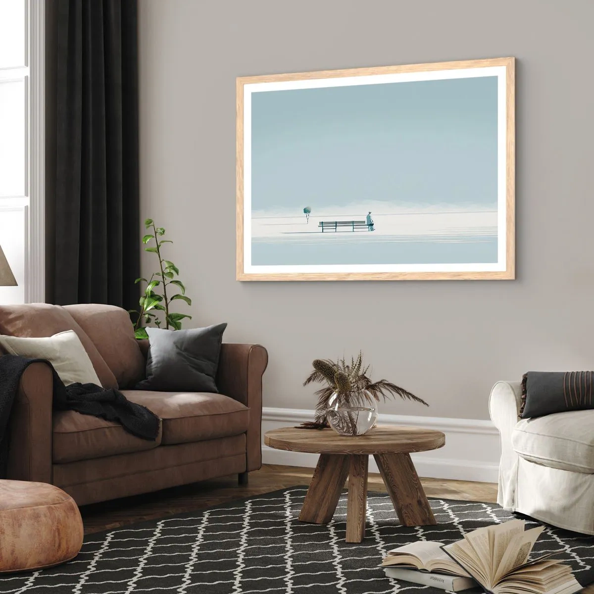 Poster în ramă de stejar deschis - Da, aștept. - 100x70 cm