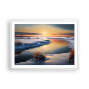 Poster în ramă albă - Apus de soare pe timp de iarnă - 70x50 cm