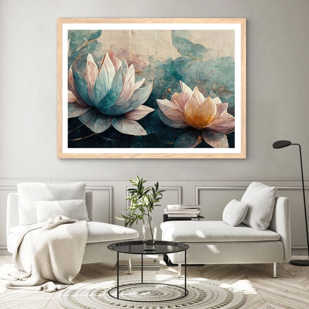 Poster în ramă de stejar deschis - Stele de lac - 70x50 cm