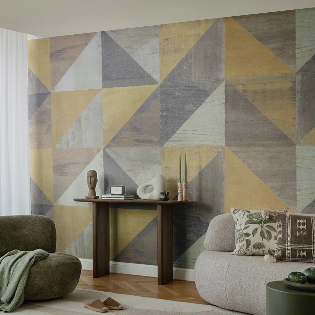 Tapet Premium Sand - La unghiul triunghiului - Abstracția, Bucată, Triunghiuri - 350x256 cm