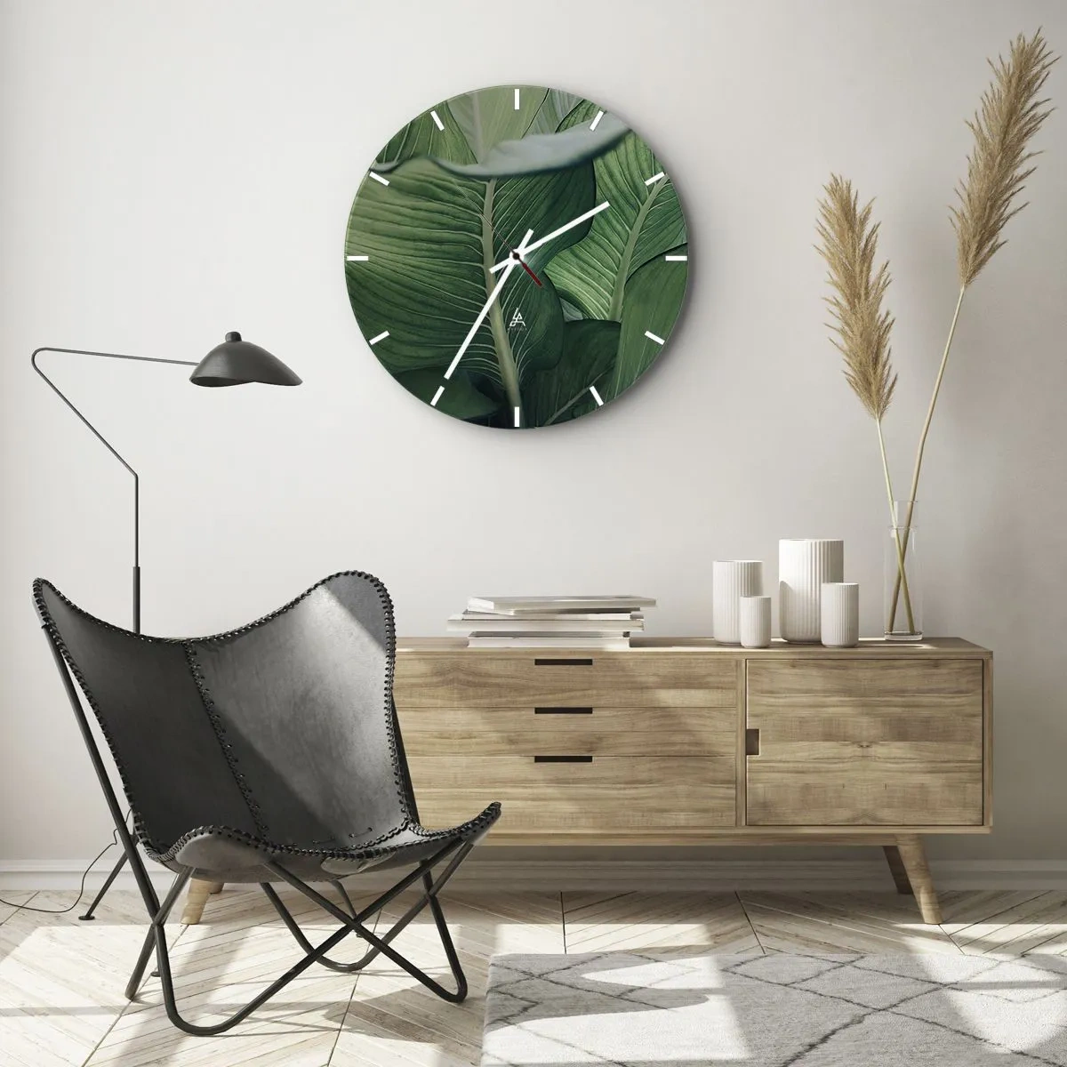 Ceas de perete - Ceas pe sticlă - Viață intensă în verde - 40x40 cm