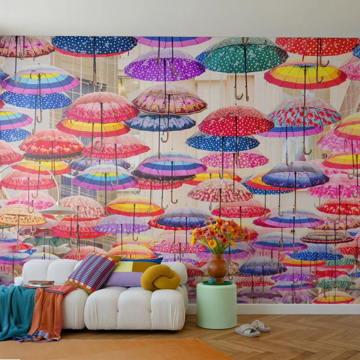 Tapet Premium Sand - Pajiște urbană - Oraș, Umbrele colorate, Bucată - 100x70 cm