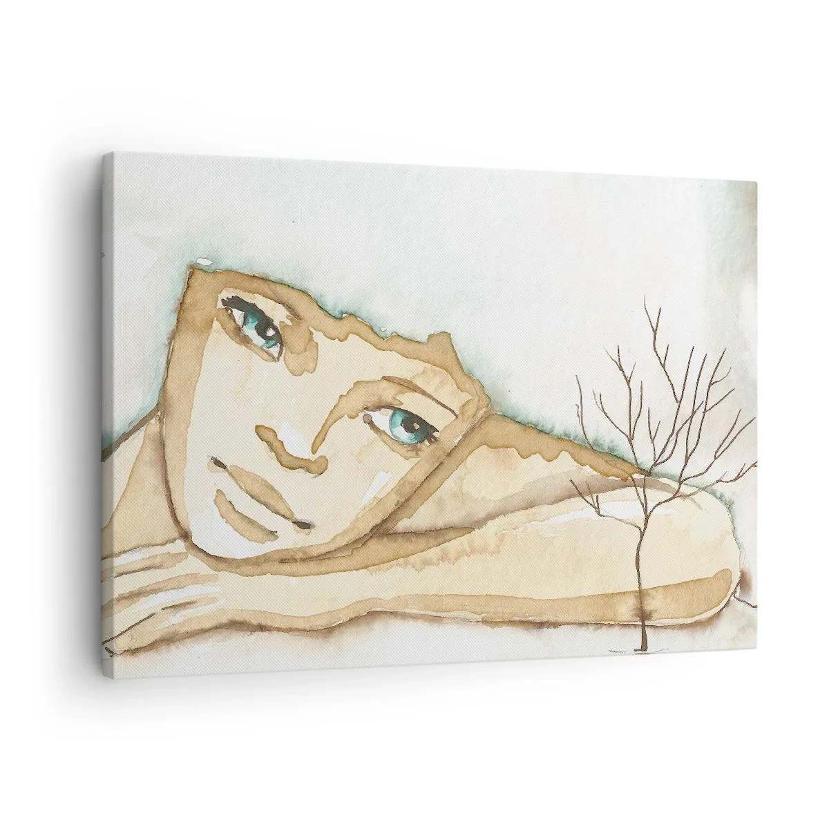Tablou pe pânză Canvas - Portret artistic al unei femei în culori pastelate - 70x50cm - Copacul poeziei crește din tăcere - Decorațiune modernă pentru perete pentru living și dormitor ARTTOR