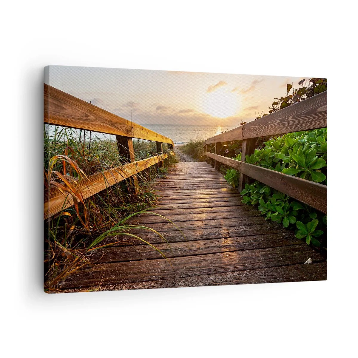 Tablou pe pânză Canvas - Debarcader din lemn care duce la plajă la apus - 70x50cm - Și direct la țărm - Decorațiune modernă pentru perete pentru living și dormitor ARTTOR
