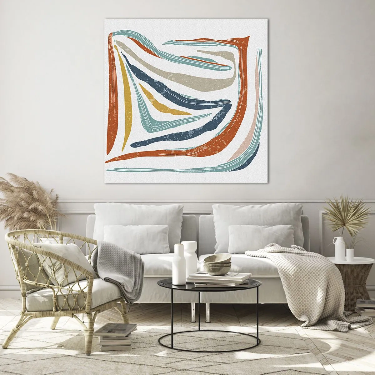 Tablou pe sticlă - Abstracție prietenoasă și zâmbitoare - 70x70 cm