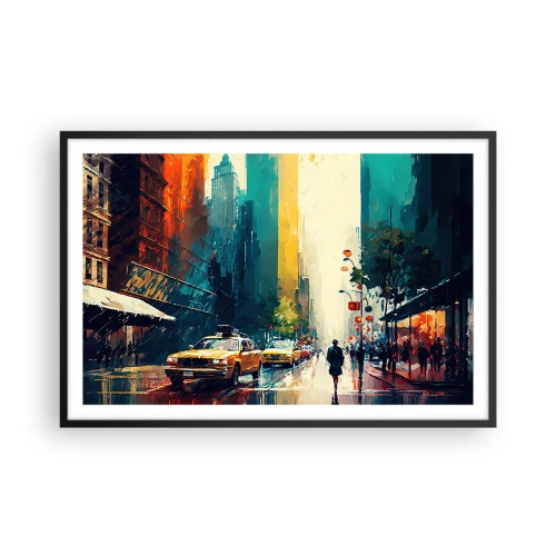 Poster în ramă neagră - New York - aici și ploaia este colorată - 91x61 cm