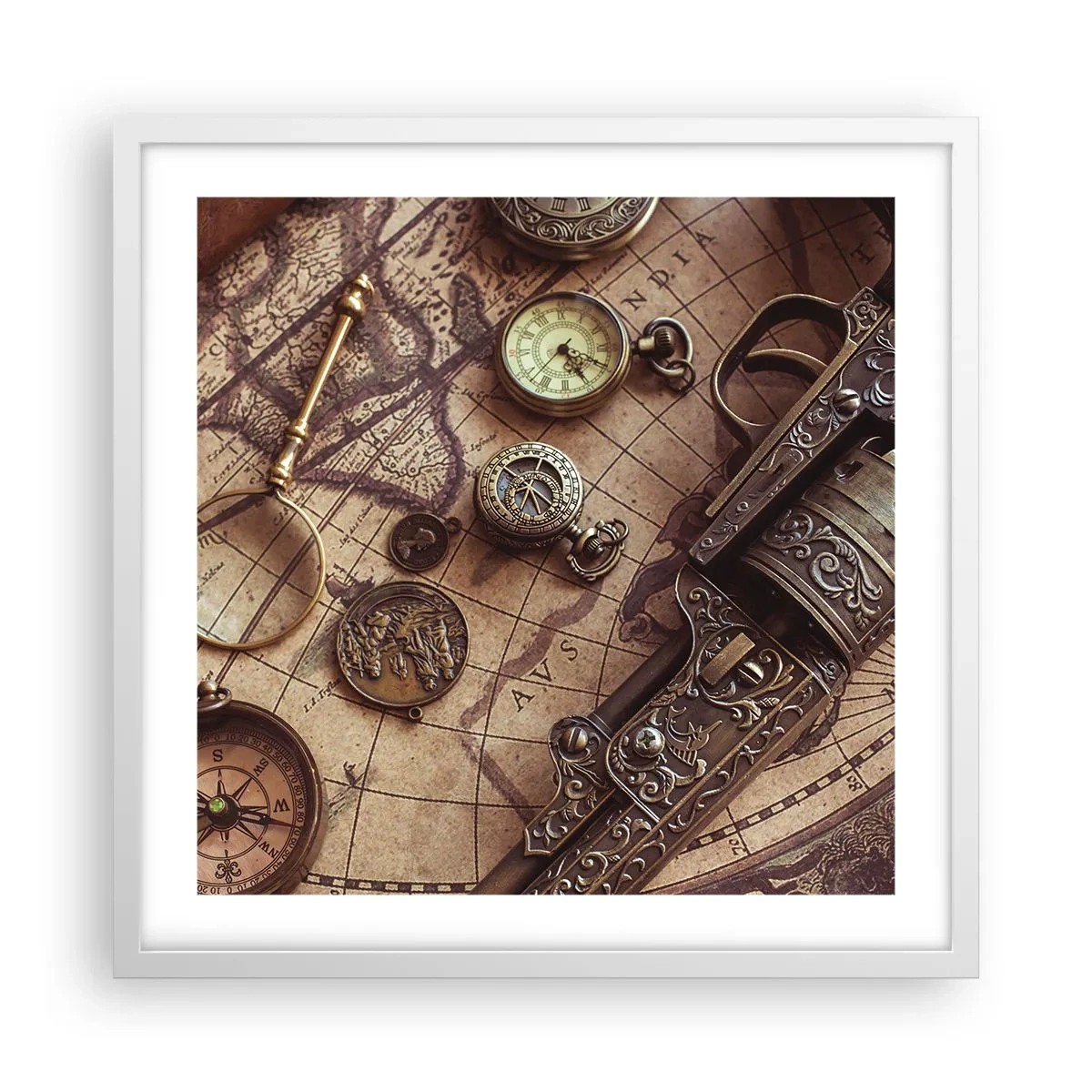 Poster în ramă albă - Sugestii de aventură - 50x50 cm