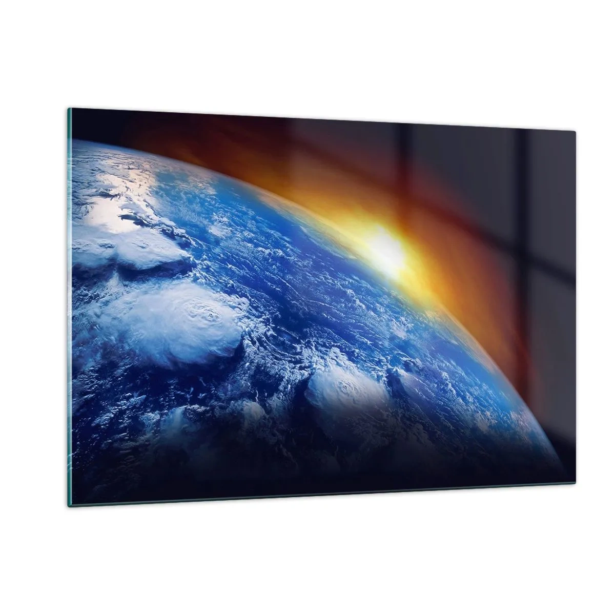 Tablou pe sticlă - Răsărit de soare deasupra planetei albastre - 120x80 cm