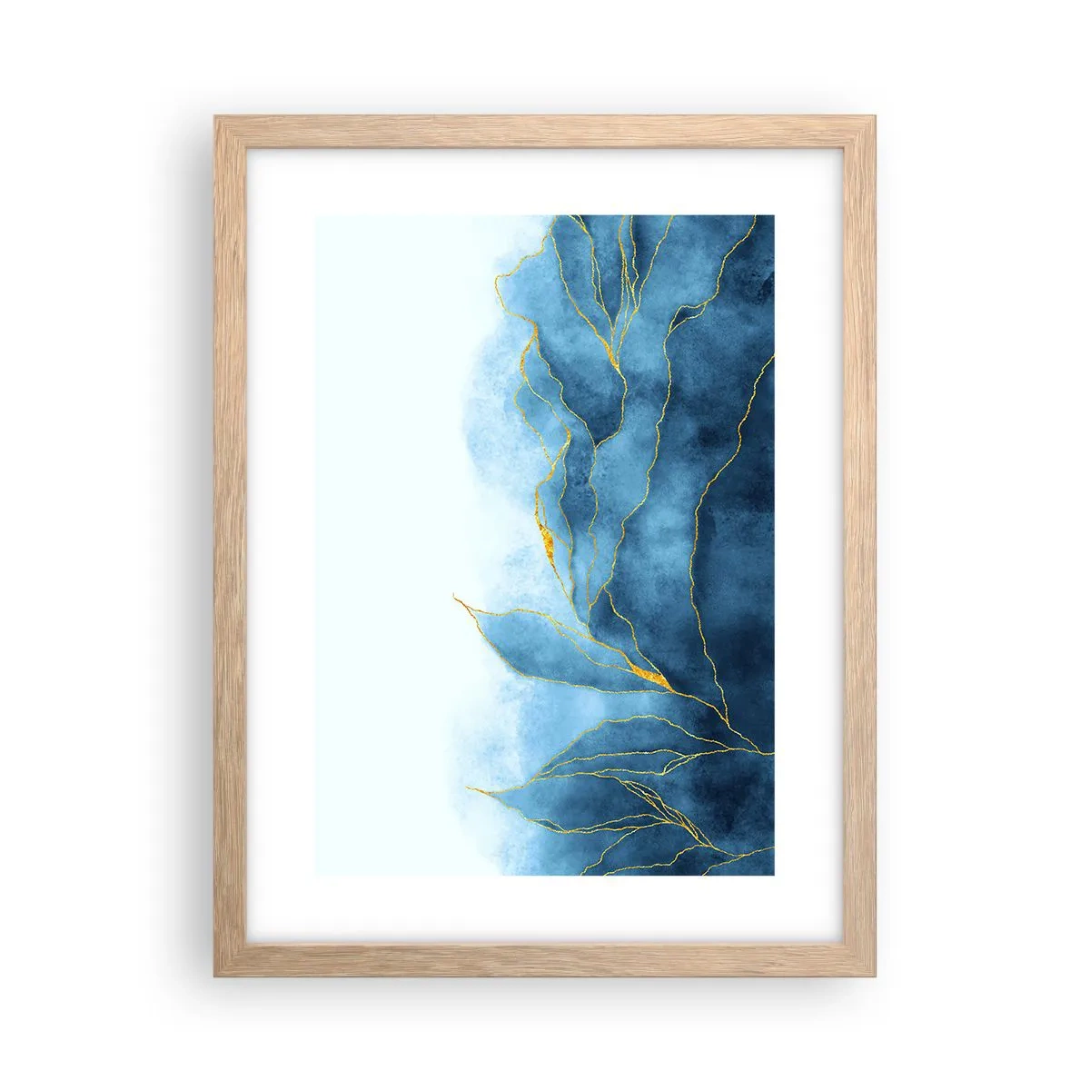 Poster în ramă de stejar deschis - Albastru în aur - 30x40 cm