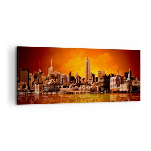 Tablou pe pânză - Panorama unui oraș mare în galben și maro - 100x40 cm
