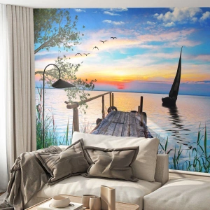 Tapet Premium Sand - Bună seara - Peisaj, Lac, Pod de lemn - 100x70 cm