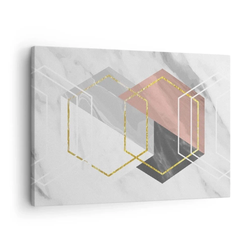 Tablou pe pânză Canvas - Figuri geometrice cu accente de aur și marmură - 70x50cm - Compoziția lanțului - Decorațiune modernă pentru perete pentru living și dormitor ARTTOR