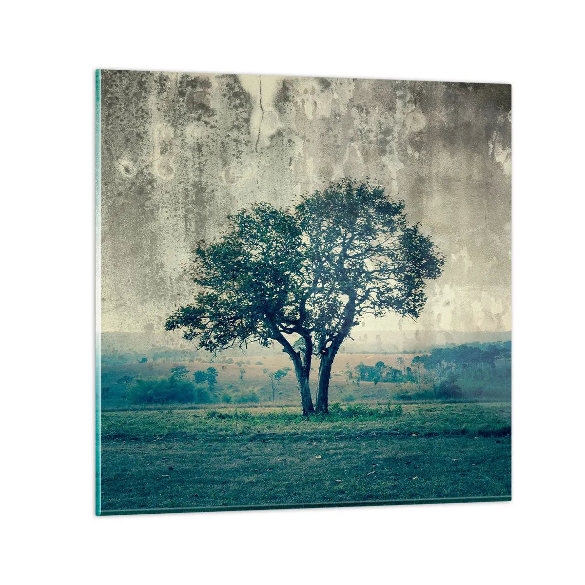 Tablou pe sticlă - Un măr pe o pajiște albastră? - 30x30 cm