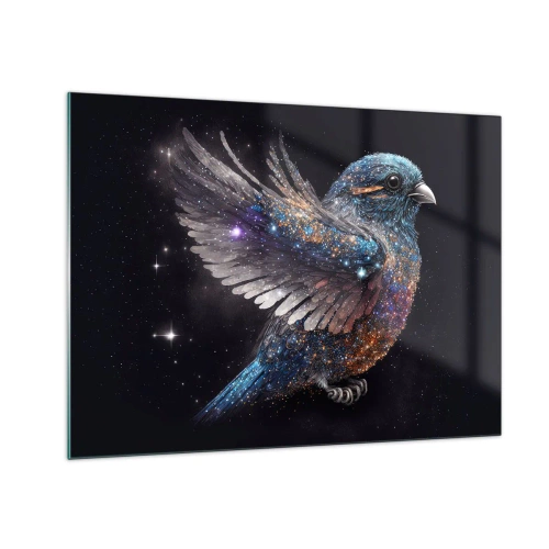 Tablou pe sticlă - Vrăbiuță spațială cu sclipici de diamant - 70x50cm - Vrăbiuța de diamant - Decorațiune modernă pentru perete pentru living și dormitor ARTTOR