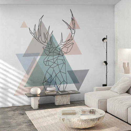 Fototapetă personalizată Autocolant Deluxe Sticker - Într-o pădure geometrică - Abstracția, Cerb, Grafică