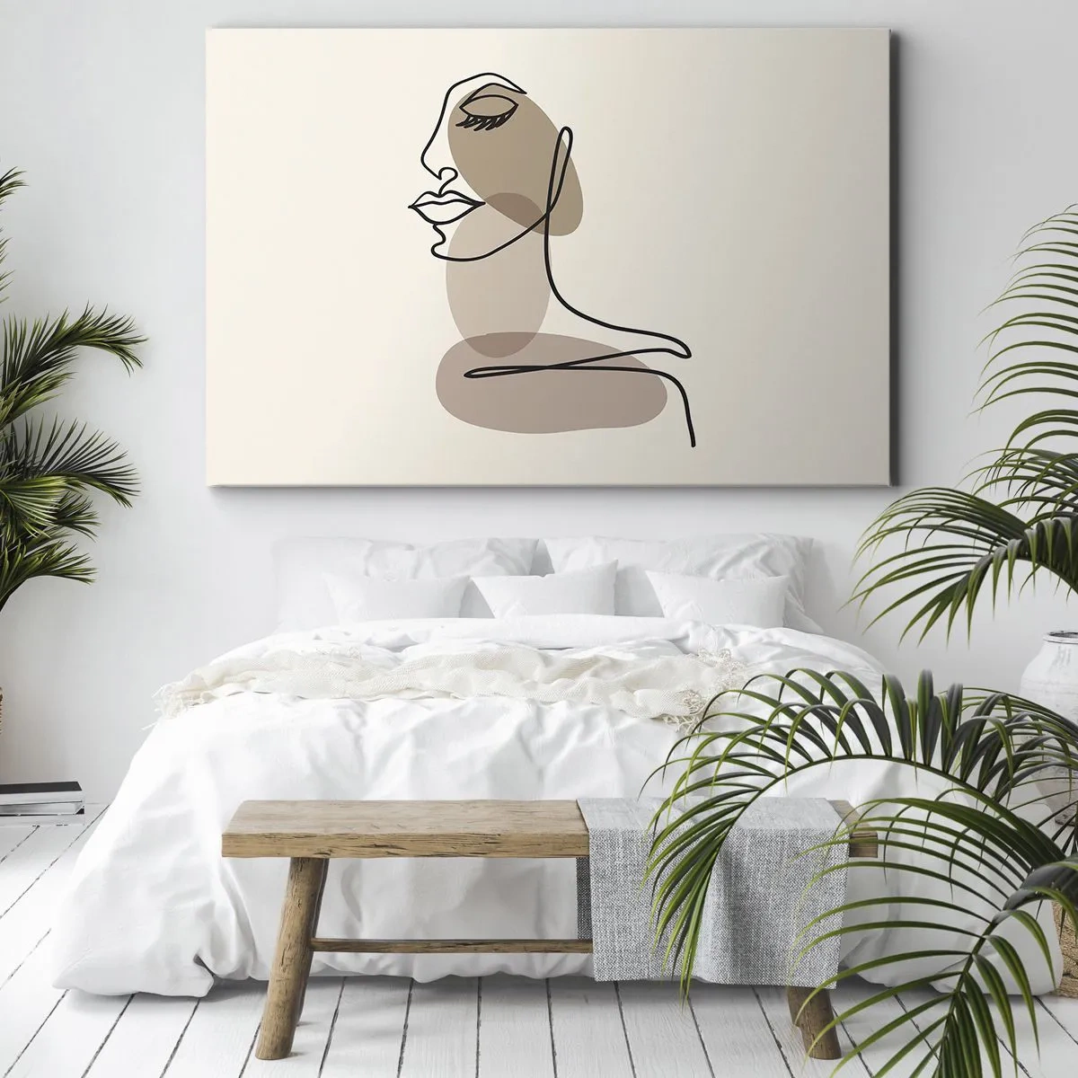 Tablou pe pânză Canvas - Un profil feminin într-un stil minimalist de artă liniară - 70x50cm - O anumită linie de frumusețe - Decorațiune modernă pentru perete pentru living și dormitor ARTTOR