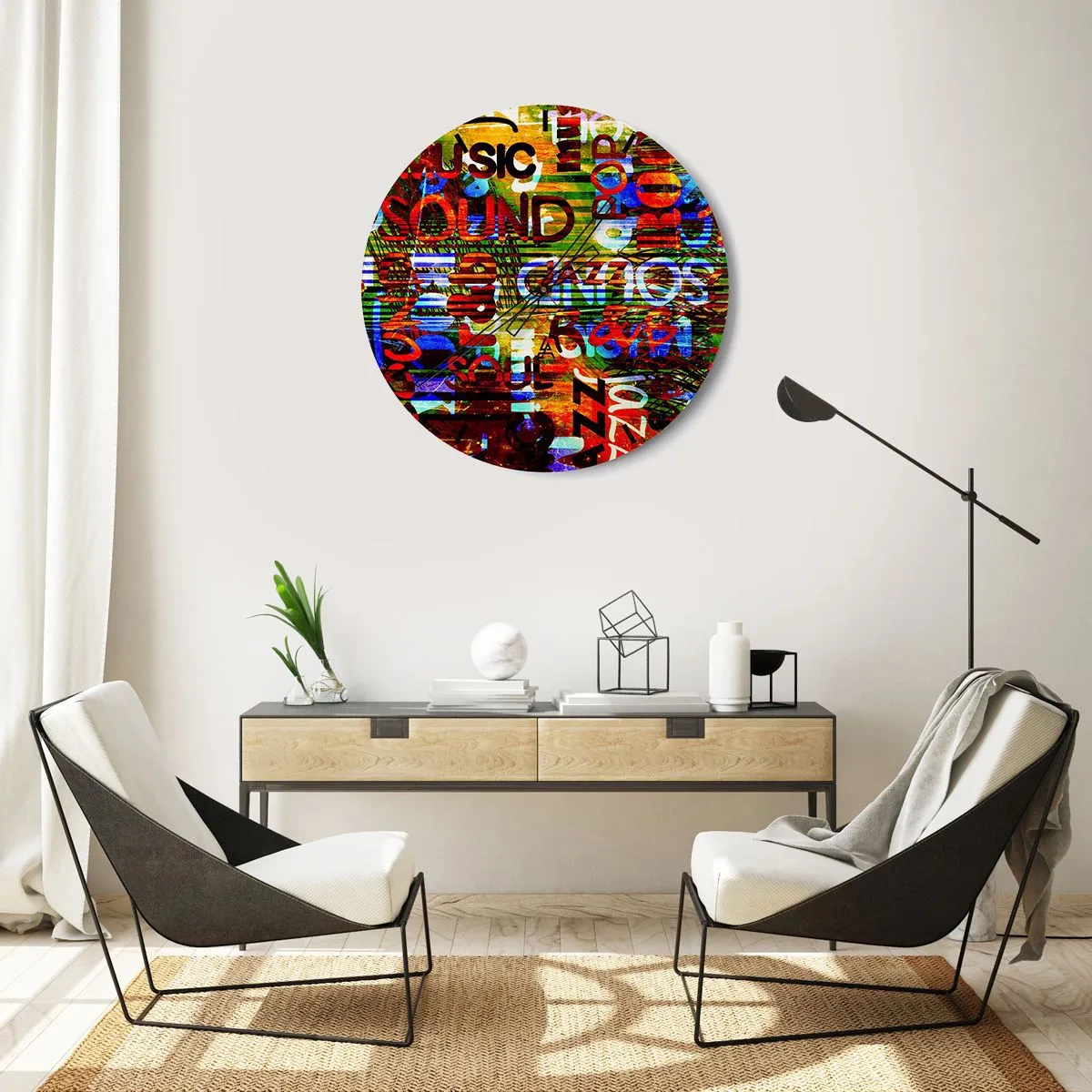 Ceas de perete - Ceas pe sticlă - Toate culorile sunetului - 30x30 cm