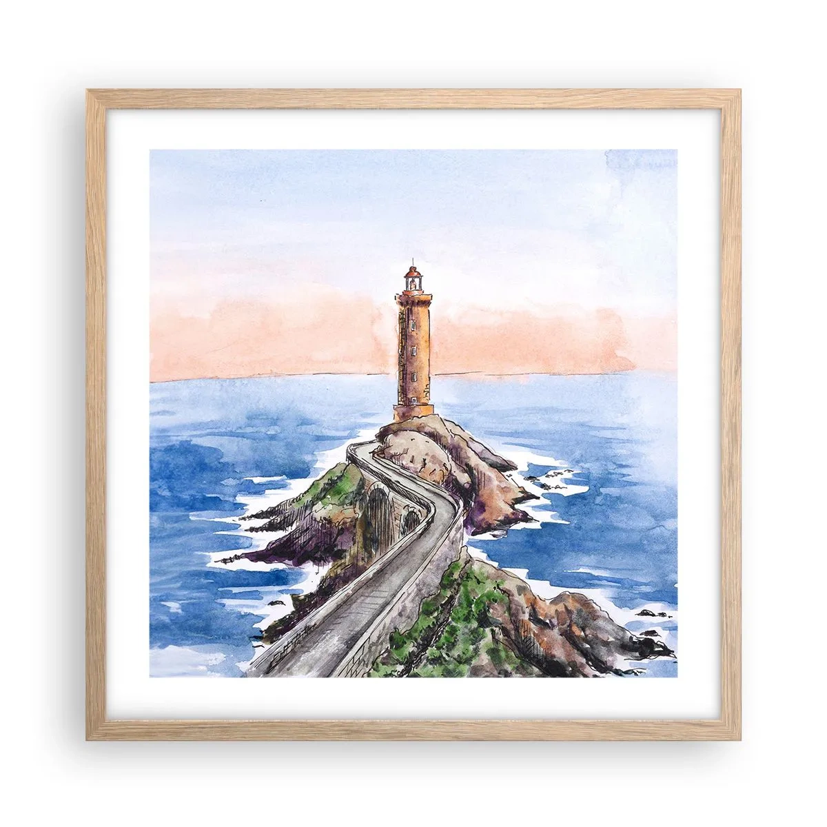 Poster în ramă de stejar deschis - Cu fața la mare - 50x50 cm