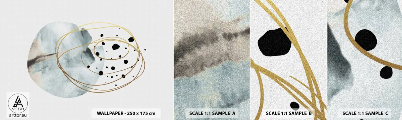 Mostră tapet autocolant Deluxe Sticker - În îmbrățișarea spațiului - Abstracția, Bucată, Model modern - 100x30 cm