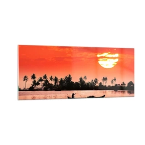 Tablou pe sticlă - Liniștea tropicelor la apus de soare - 100x40 cm