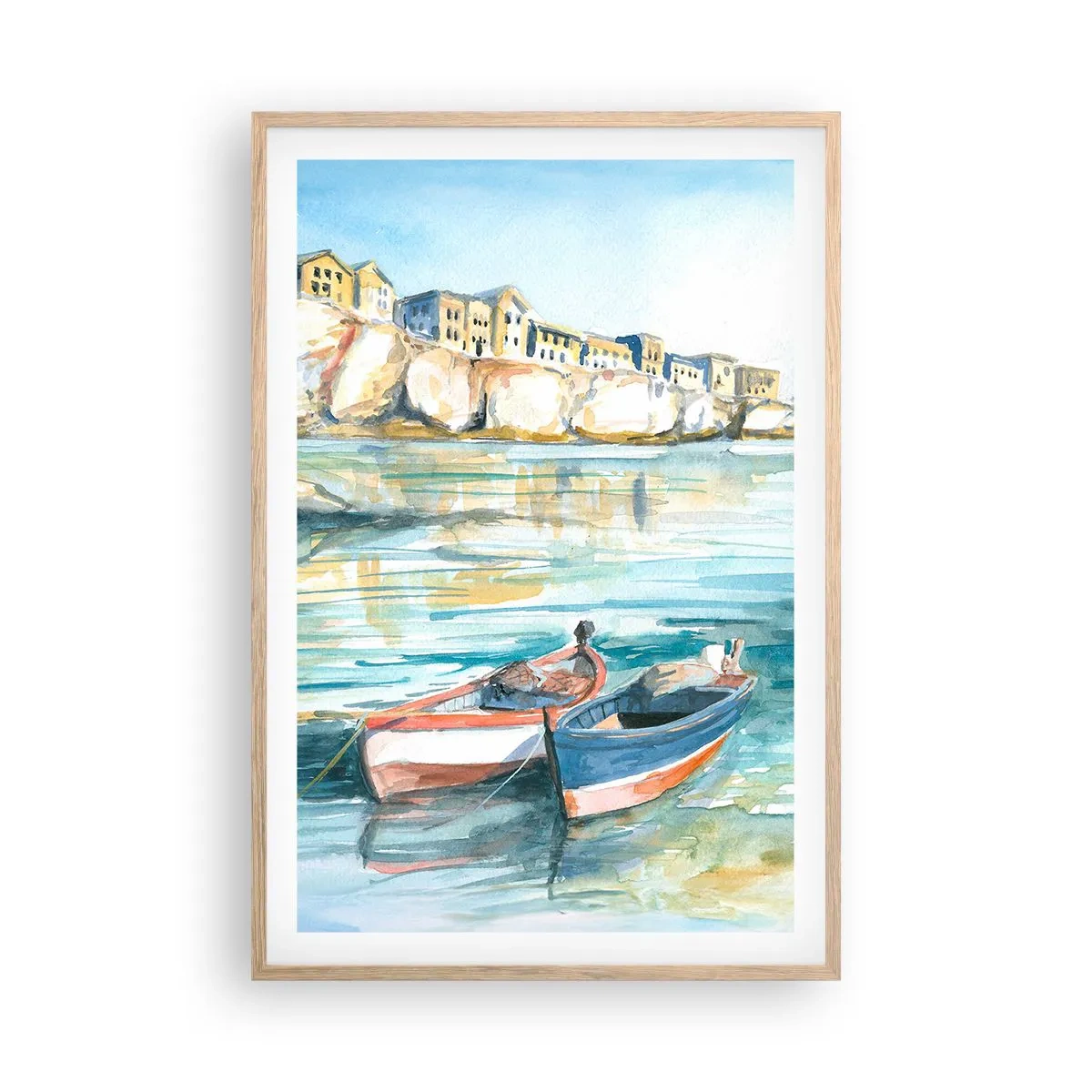 Poster în ramă de stejar deschis - Peisaj în azur - 61x91 cm