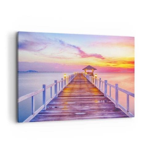 Tablou pe pânză - Tăcerea serii în liliac-auriu - 120x80 cm