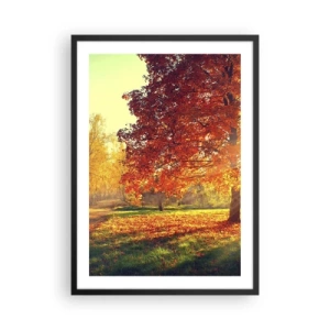 Poster în ramă neagră - Parc de toamnă cu un copac cu frunze aurii la soare - 50x70cm - Roșcatul este frumos - Decorațiune modernă pentru perete pentru living și dormitor ARTTOR