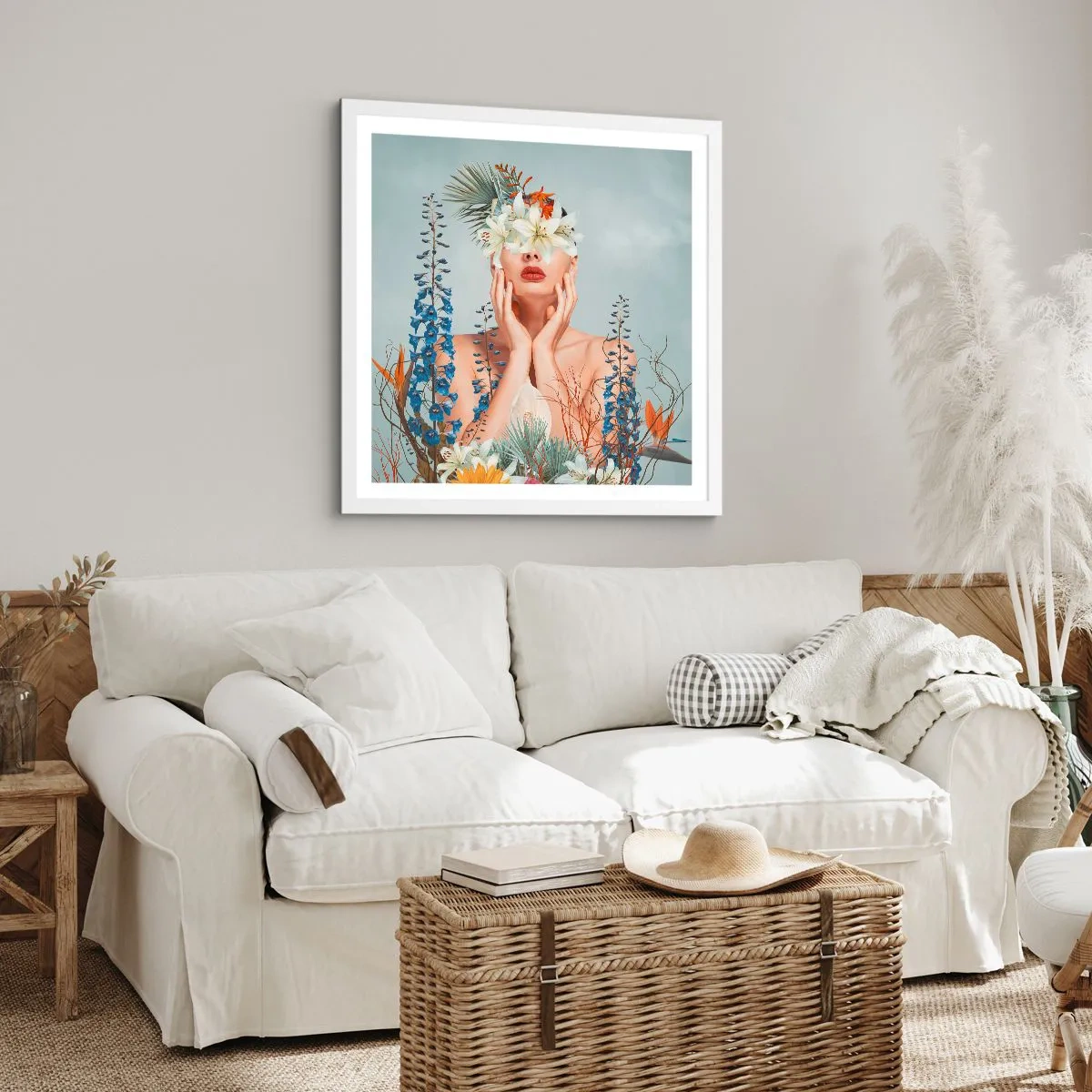 Poster în ramă albă - Femeia floare - 50x50 cm