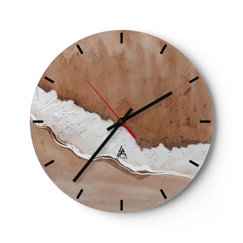 Ceas de perete - Ceas pe sticlă - Textură maro și albă inspirată de natură - 30x30cm - În culorile pământului - Decorațiune modernă pentru perete pentru living, bucătărie și dormitor ARTTOR