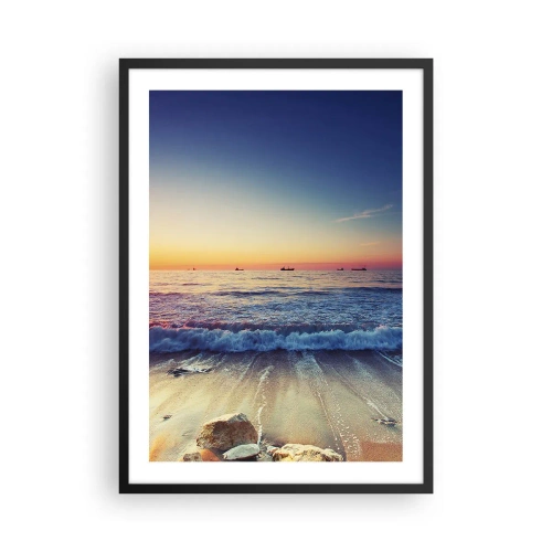 Poster în ramă neagră - Apus de soare peste mare cu valuri line pe plajă - 50x70cm - Și ce este dincolo de orizont? - Decorațiune modernă pentru perete pentru living și dormitor ARTTOR