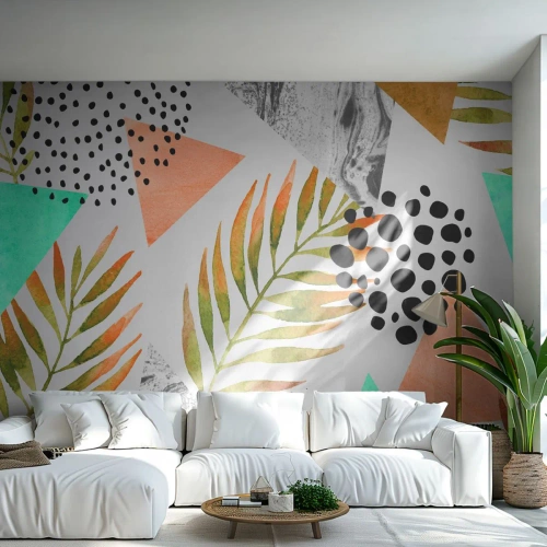 Tapet Premium Canvas - Decorațiuni cu frunze de palmier - Frunza de palmier, Grafică, Bucată - 400x280 cm