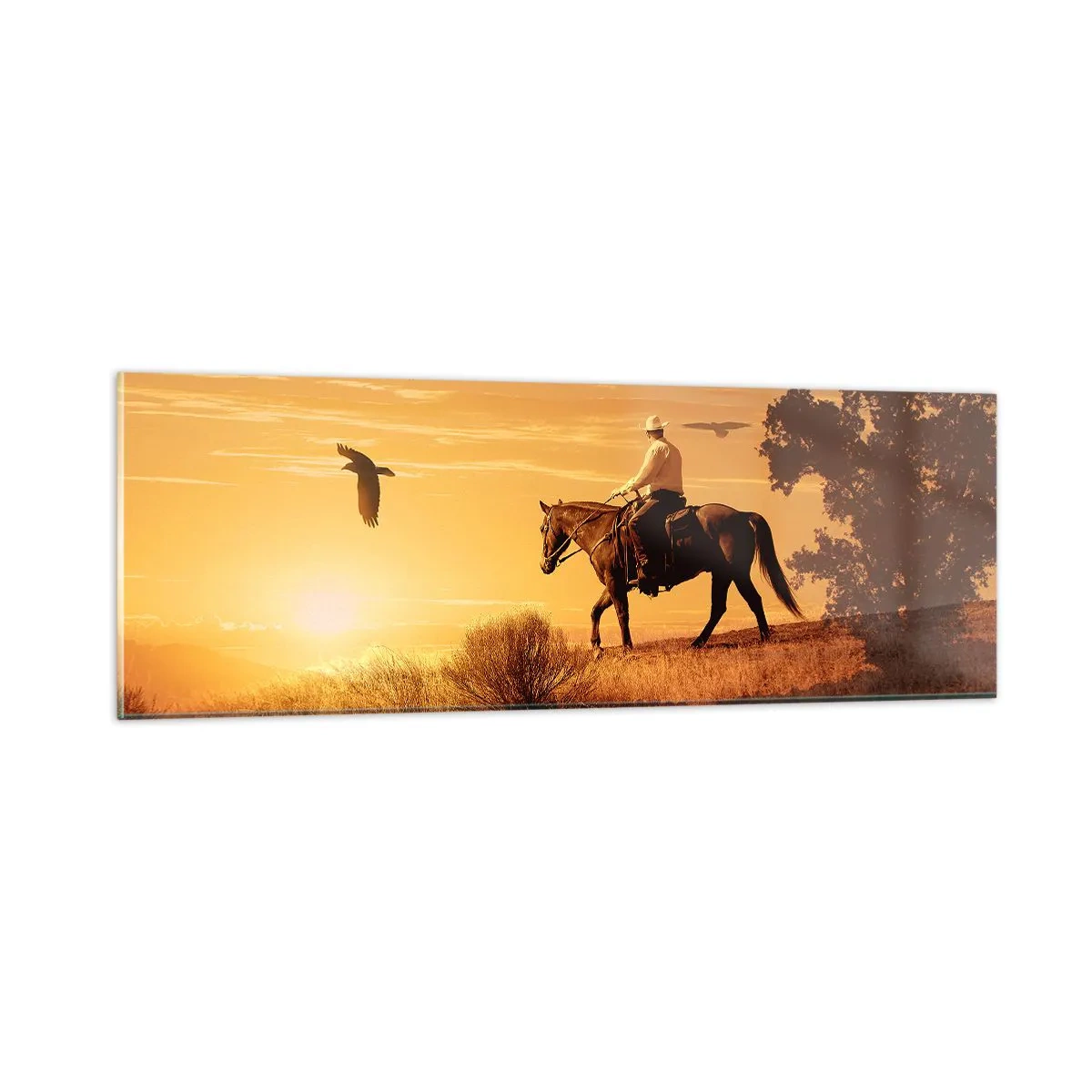 Tablou pe sticlă - Singur peste prerie - 90x30 cm