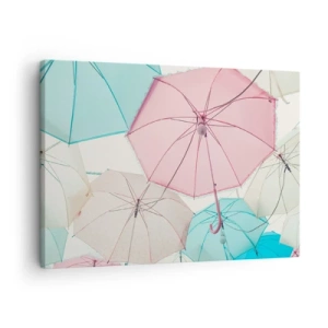 Tablou pe pânză Canvas - Umbrele pastelate pe un cer luminos - 70x50cm - Uneori soare, alteori ploaie - Decorațiune modernă pentru perete pentru living și dormitor ARTTOR