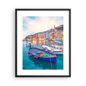 Poster în ramă neagră - O seară plină de culoare în port - 40x50 cm