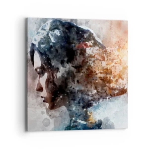 Tablou pe pânză - Povestea unei fete cu un oraș în fundal - 70x70 cm