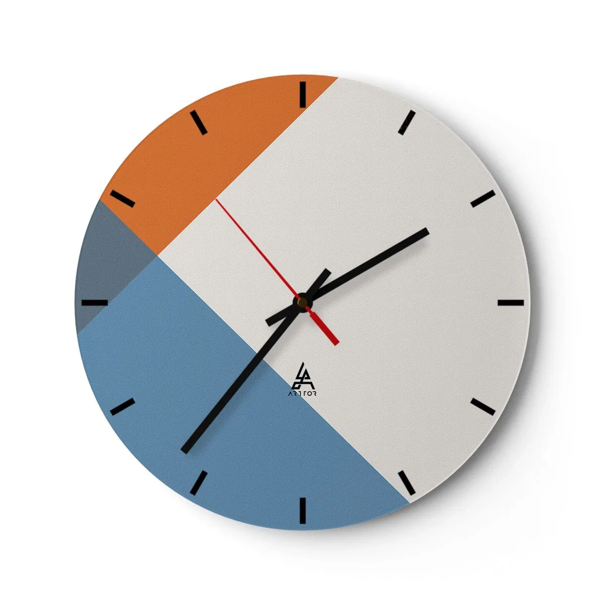 Ceas de perete - Ceas pe sticlă - Modele geometrice abstracte în tonuri pământii și albastre - 30x30cm - La un unghi drept - Decorațiune modernă pentru perete pentru living, bucătărie și dormitor ARTTOR