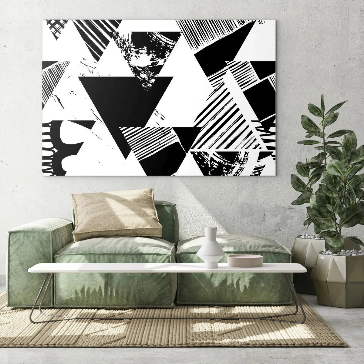 Tablou pe sticlă - Ploaie de triunghiuri - 100x70 cm