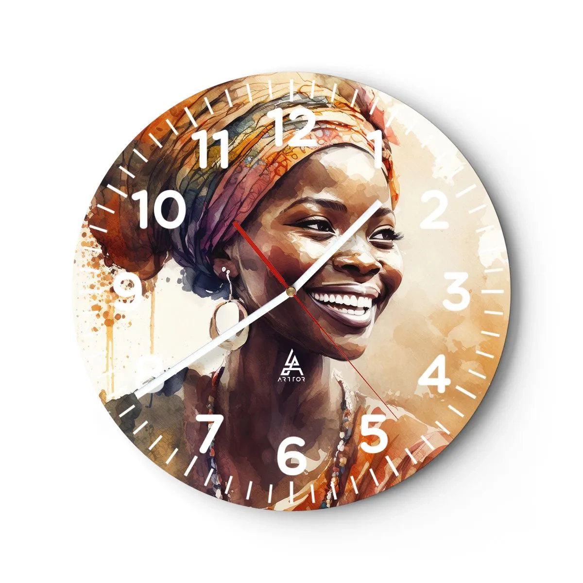 Ceas de perete - Ceas pe sticlă - Regina africană - 40x40 cm