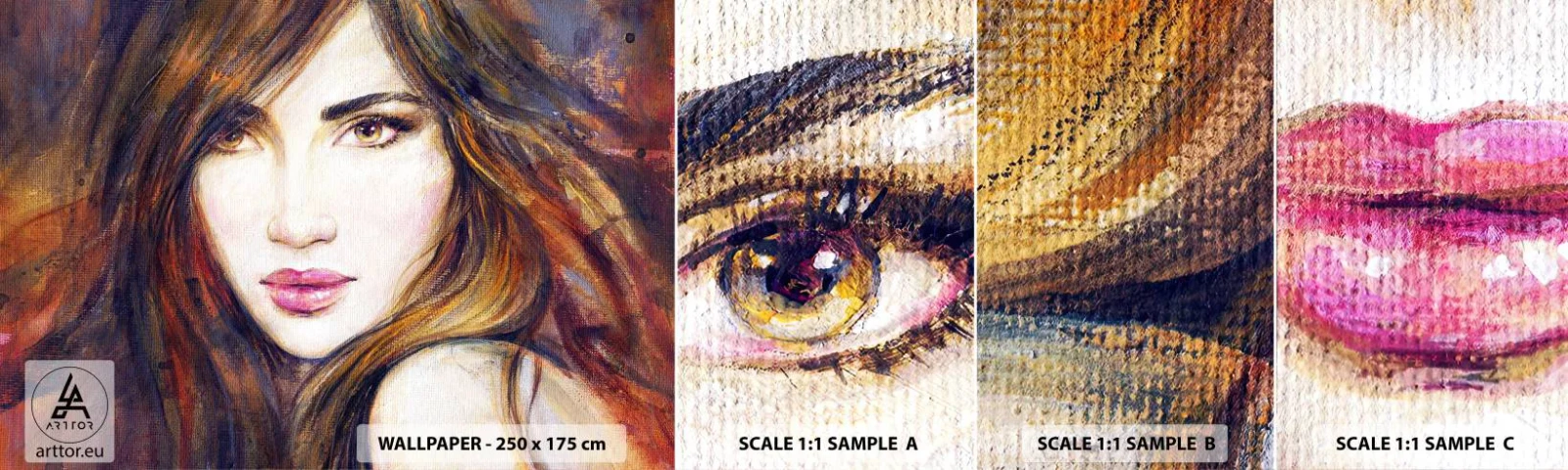 Mostră de Tapet Standard Eco - Un bănuț pentru gândurile tale - Chipul de femeie, Portretul unei femei, Păr - 100x30 cm