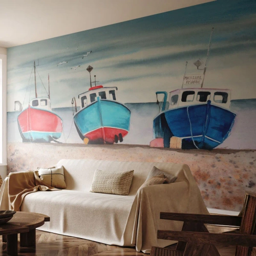 Fototapetă personalizată Premium Sand - Gata pentru pescuit - Nautic, Litoral, Cuttere de pescuit