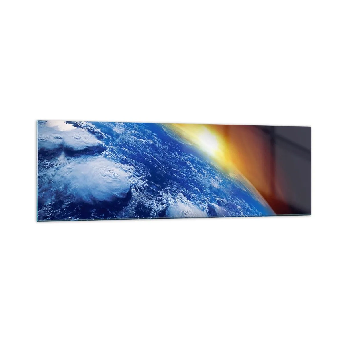 Tablou pe sticlă - Răsărit de soare deasupra planetei albastre - 160x50 cm